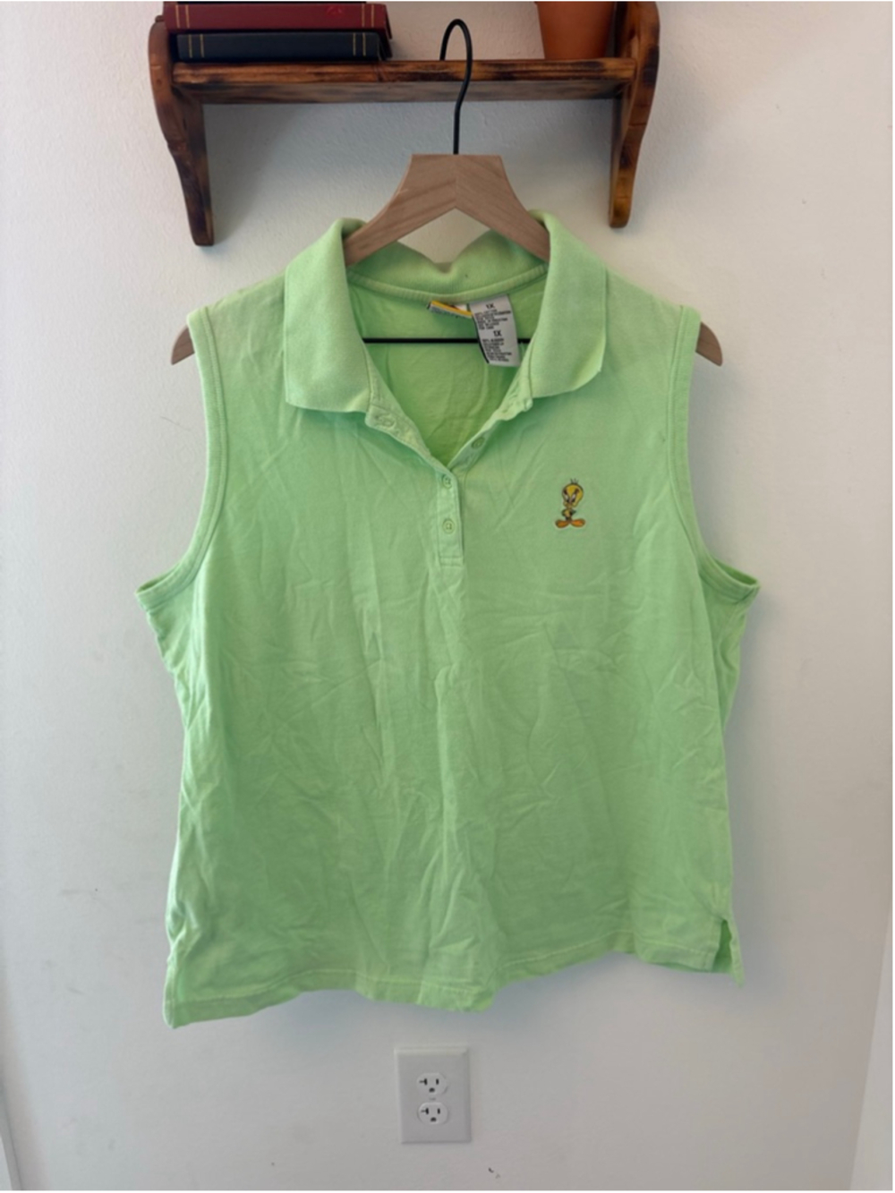Vintage Looney Tunes Tweety Bird Appliqué Sleeveless Collared Shirt 1X L
